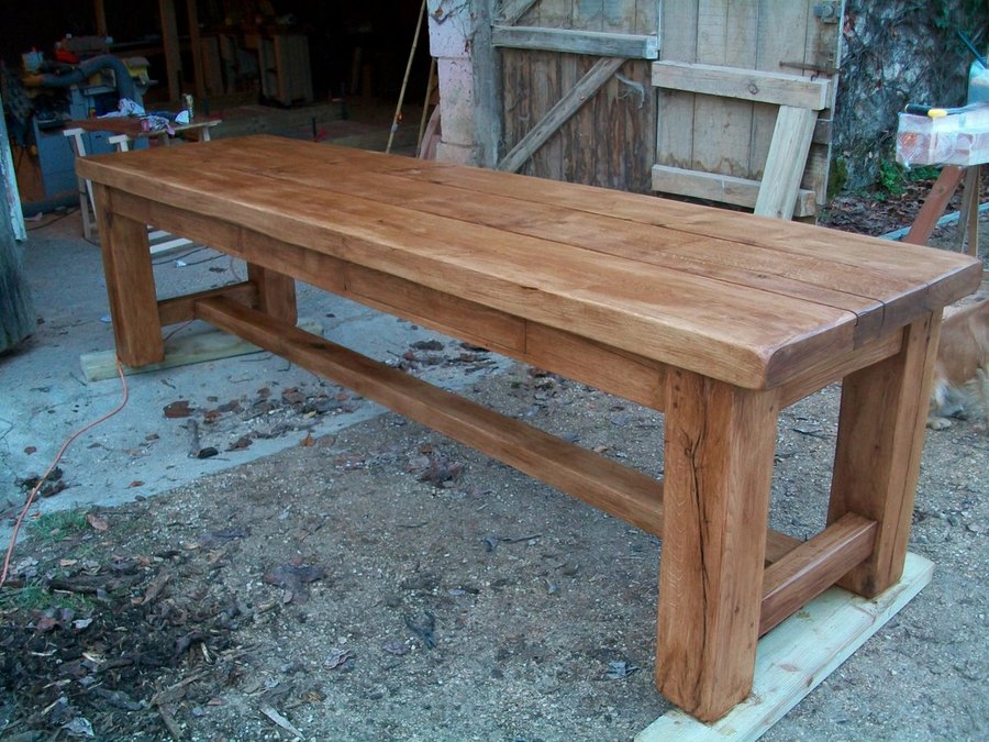Salon De Jardin Blanc Plastique : Table de ferme 300 x 090 patinée à lancienne Salon De Jardin Blanc Plastique : Table de ferme 300 x 090 patinée à lancienne